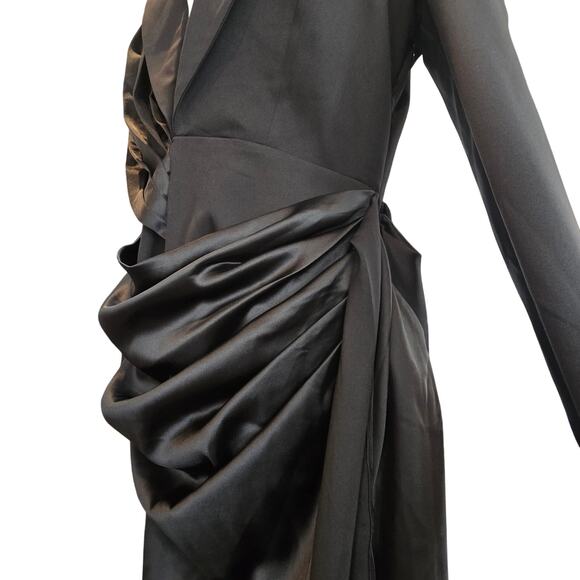 NWT Yris Black Maxi Deep Plunge Drape Dress Sz. Large - Picture 7 of 11